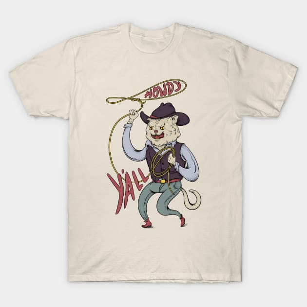 Howdy Yall - Rodeo Cowboy Cat T-Shirt by anycolordesigns